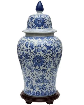 Oriental Furniture 32" Floral Blue & White Porcelain Temple Jar | Wayfair | Wayfair Professional