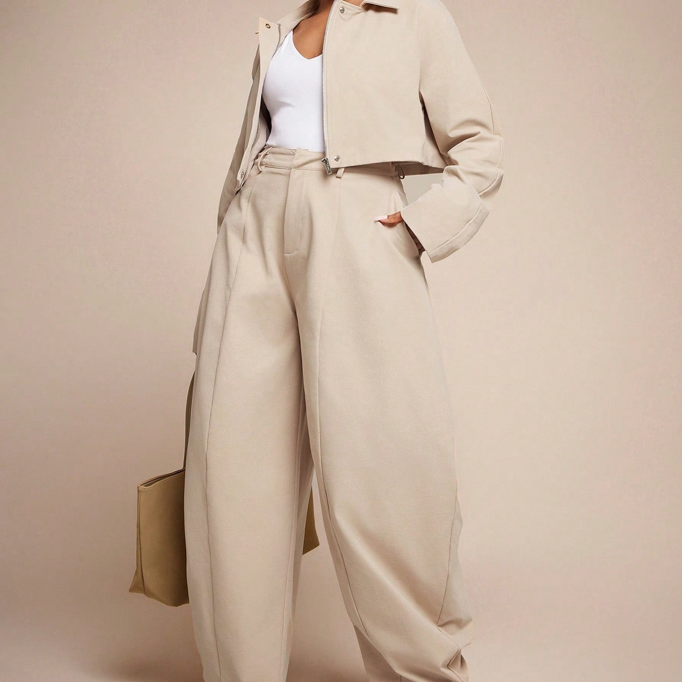 Vixey Seam Detail High Waist Barrel Leg Office Pants | SHEIN