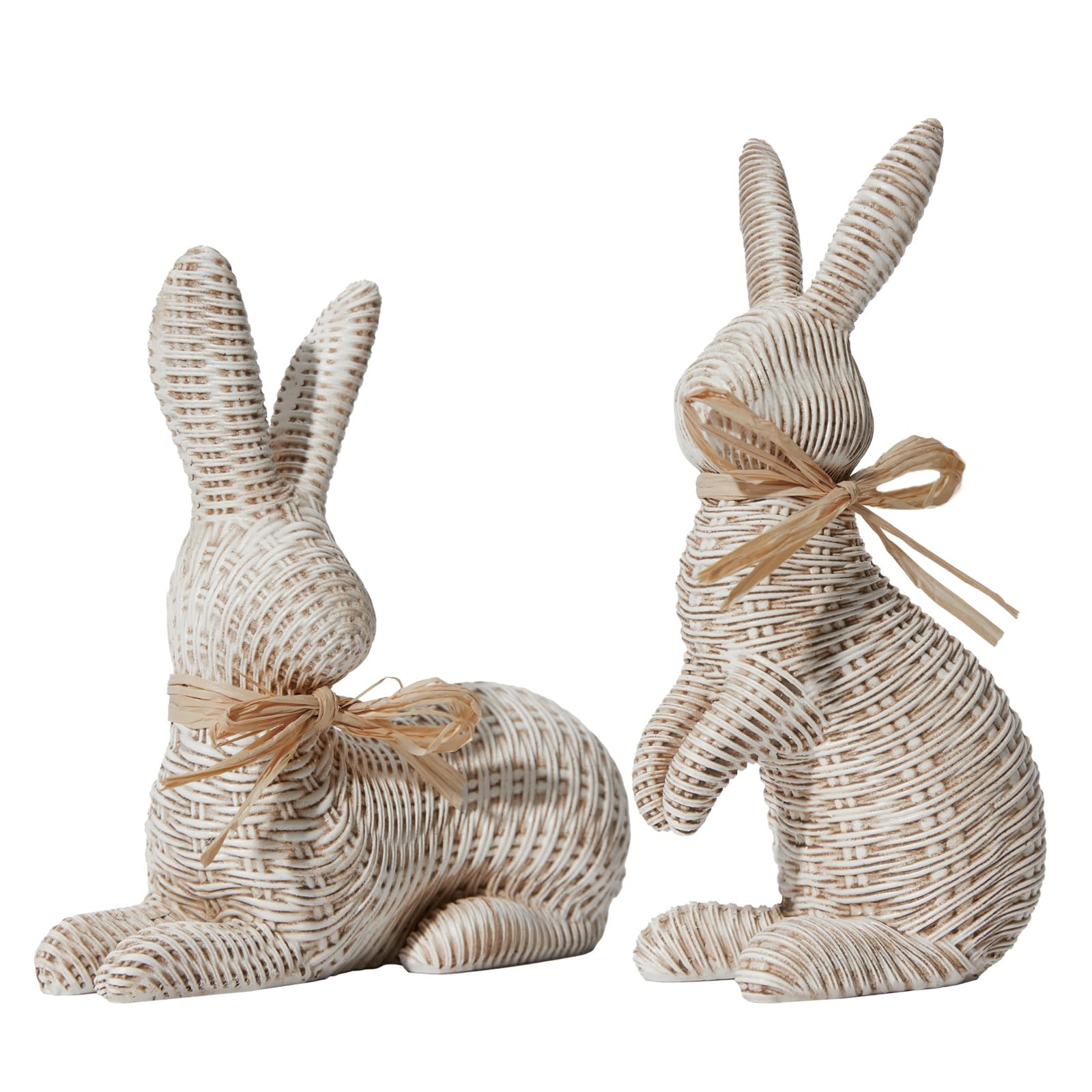 DN DECONATION Easter Decorations Bunny Figurines Set, Rattan Effect Resin Beige Bunnies Standing ... | Amazon (US)