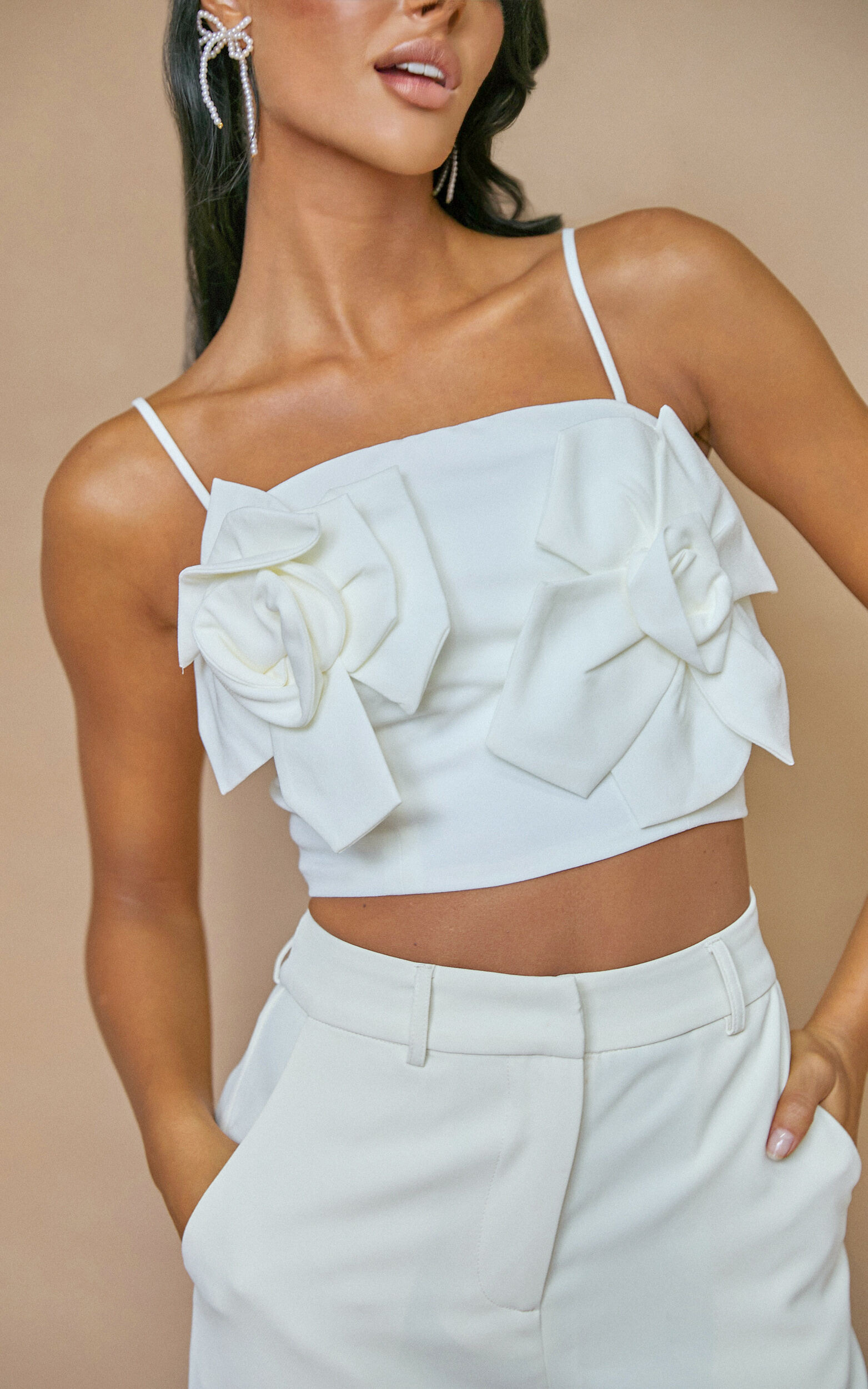 Stephany Top - Floral Applique Cami Top in White | Showpo (US, UK & Europe)