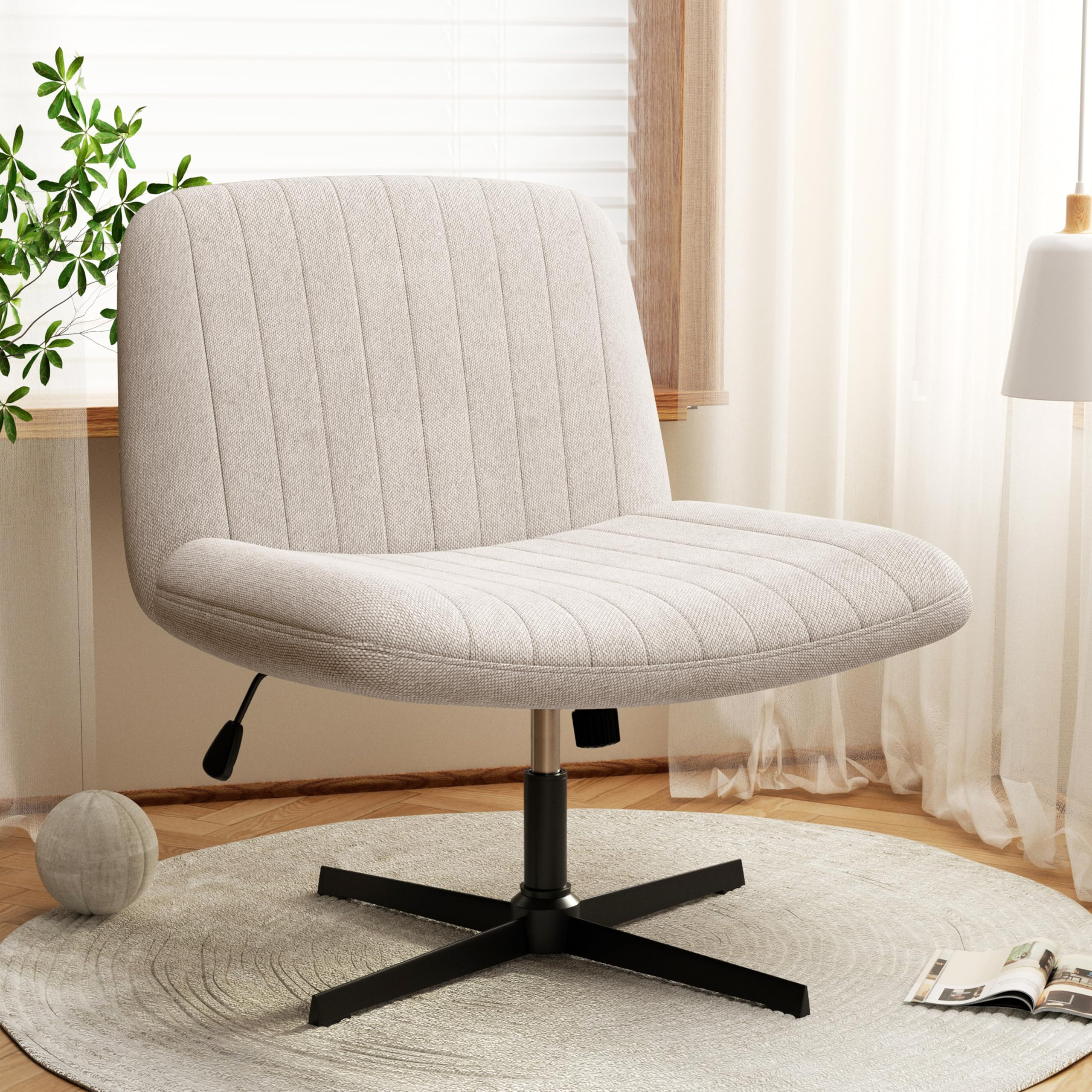 SUNLEI Armless Criss Cross Chair, Wide Vanity Chairs with Back, Modern Desk Chairs No Wheels, Cro... | Amazon (US)