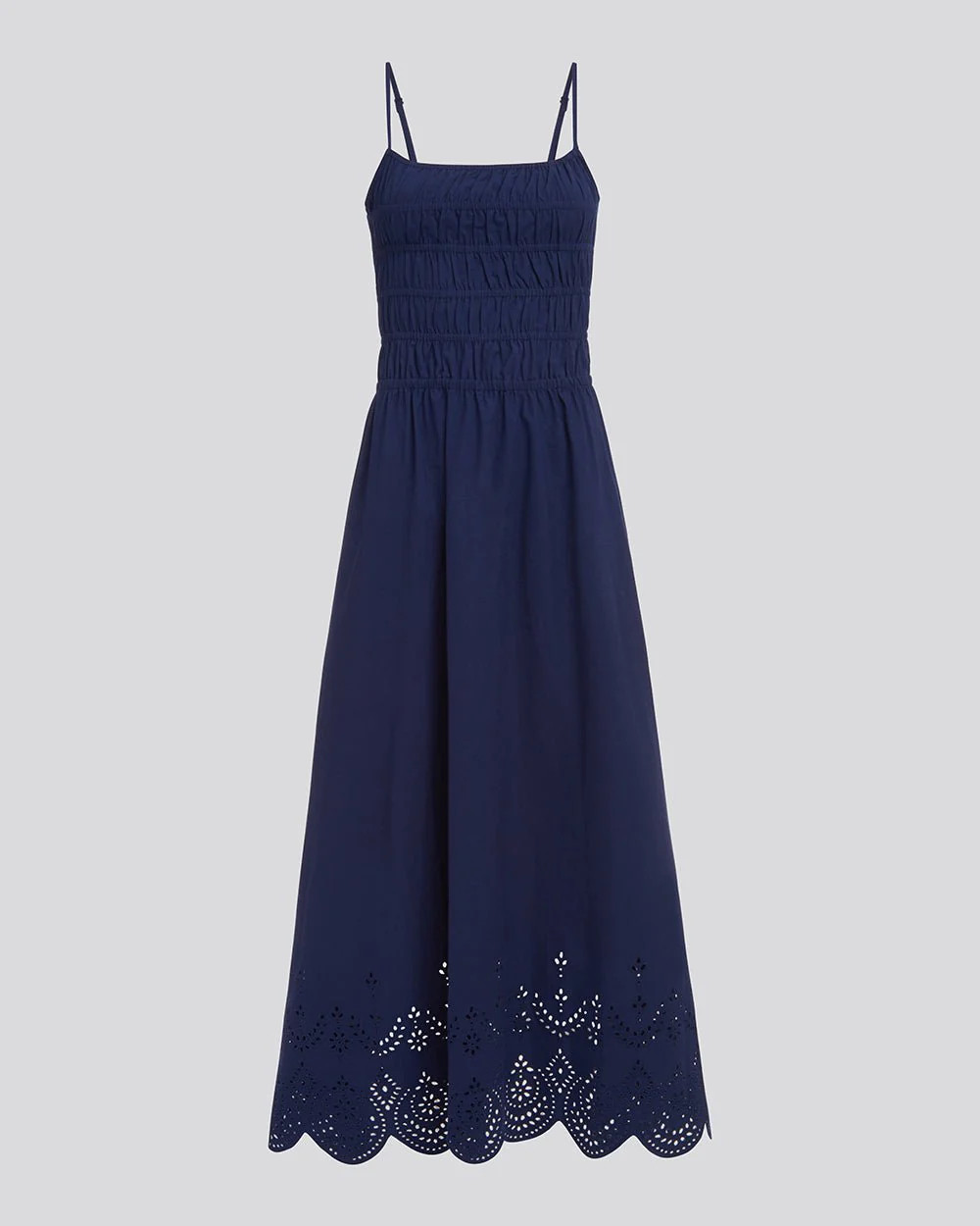 The Eyelet Delta Midi Dress in French Navy | Solid & Striped