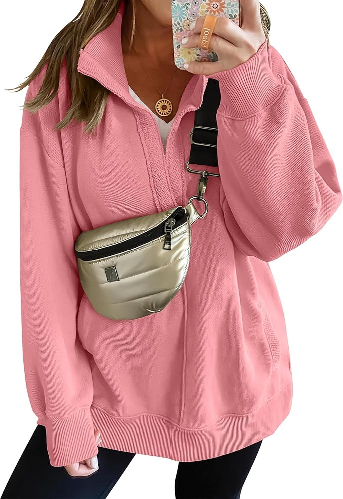 ANRABESS Women Long Sleeve Polo V Neck Split Casual Loose Fit 2024 Fall Tunic Pullover Sweatshirt... | Amazon (US)