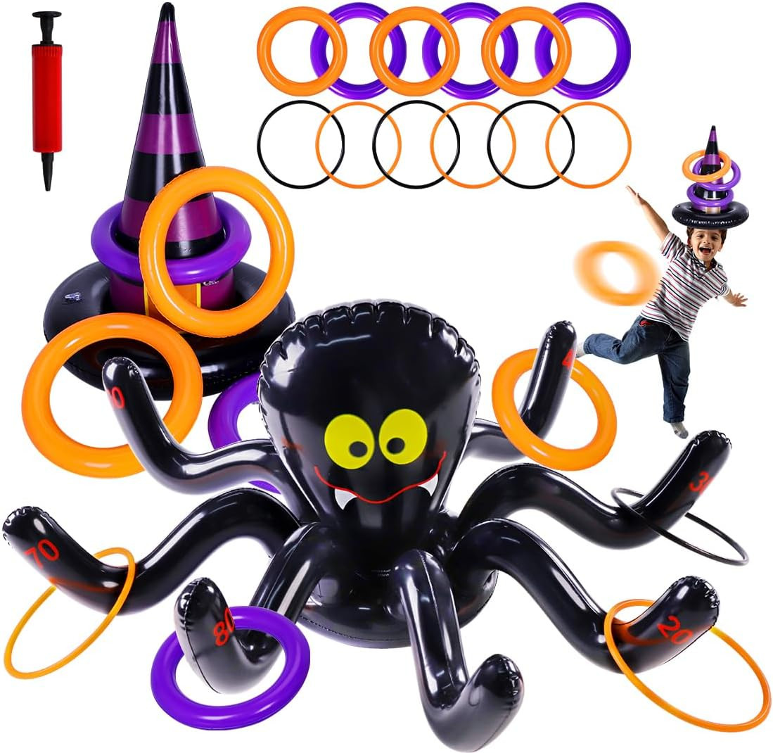 Max Fun Halloween Ring Toss Games Inflatable Spiders Ring Toss Witch’s Hat Toss Game for Kids Halloween Party Favors Indoors Outdoors Party Game | Amazon (US)