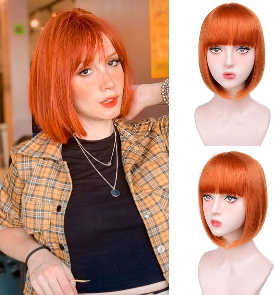 Ginger Bob Wigs for White Women - 12'' Short Bob Wigs With Bangs Natural Fashion Synthetic Wig Co... | Amazon (US)