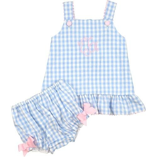Blue Check Seersucker Diaper Set - Shipping Mid-April | Cecil and Lou