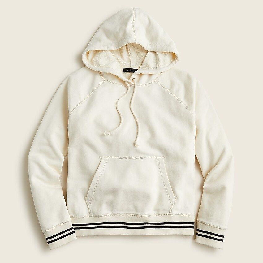 University terry hoodie with striped cuffs | J.Crew US