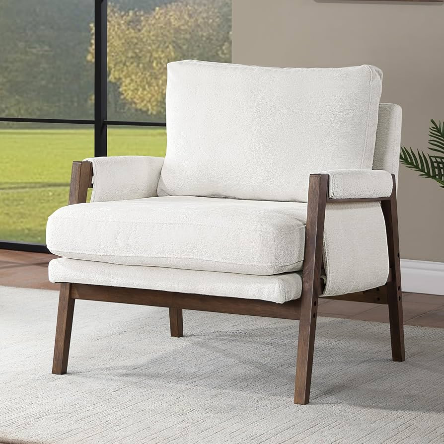 Duhome Mid Century Modern Accent Chair with Wood Frame,Comfy Reading Chair with Armrest Mid Centu... | Amazon (US)