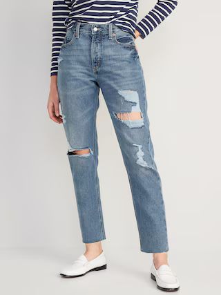 High-Waisted Slouchy Straight Cropped Ripped Jeans for Women | Old Navy (US)