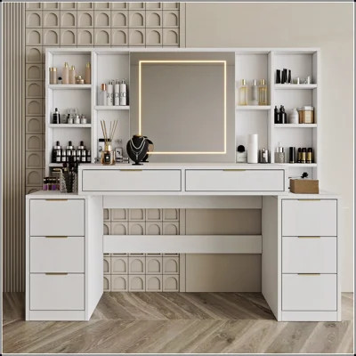 Spacious Makeup Vanity Desk with Adjustable LED Lights and Ample Storage, Perfect for Modern Bedrooms and Dressing Areas | Wayfair North America