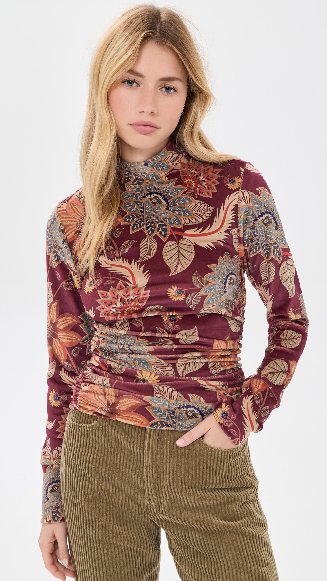 FARM Rio Delhi Floral Burgundy Velvet Jersey Blouse Delhi Floral Burgundy S | Shopbop