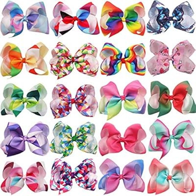 20 Colors 6 Inch Large Big Hair Bows Alligator Hair Clips Grosgrain Ribbon Rainbow Hair Bow Unico... | Amazon (US)