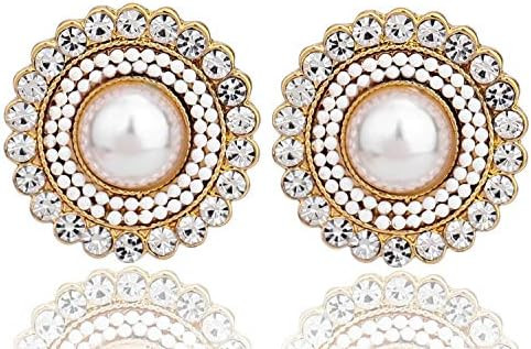 Big Stud Earrings, Cream Dome Pearl,Crystals Rhinestones Art Vintage Earrings with Wedding Style | Amazon (US)