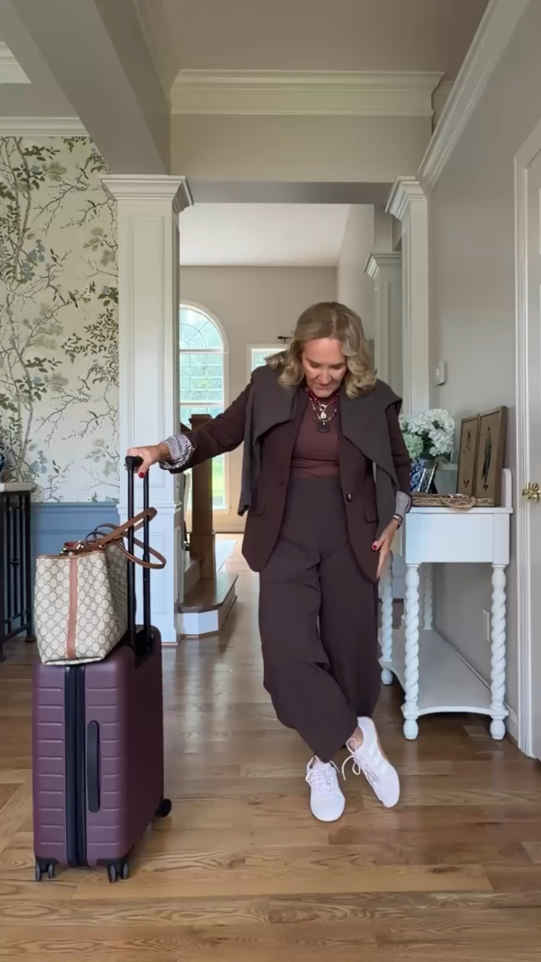 I’m wearing a medium in the blazer and a petite 10 in the pants, and this is such a good travel outfit for me. The sneakers keep the suit from feeling too dressed up, and I can actually move around comfortably.

#LTKgrwm #LTKdayinmylife #LTKootd
