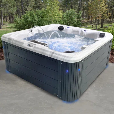 Insight 5-6 Person 34-Jet, 73-Port Acrylic Lounger Hot Tub Spa, Stainless Steel Heater with Ozonator, LED Lighting, LED Ice Bucket and Insulated Cover | Wayfair North America