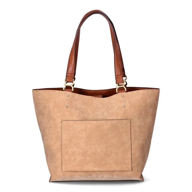 Time and Tru Women's Raya Faux Nubuck Tote Bag, Golden Honey | Walmart (US)