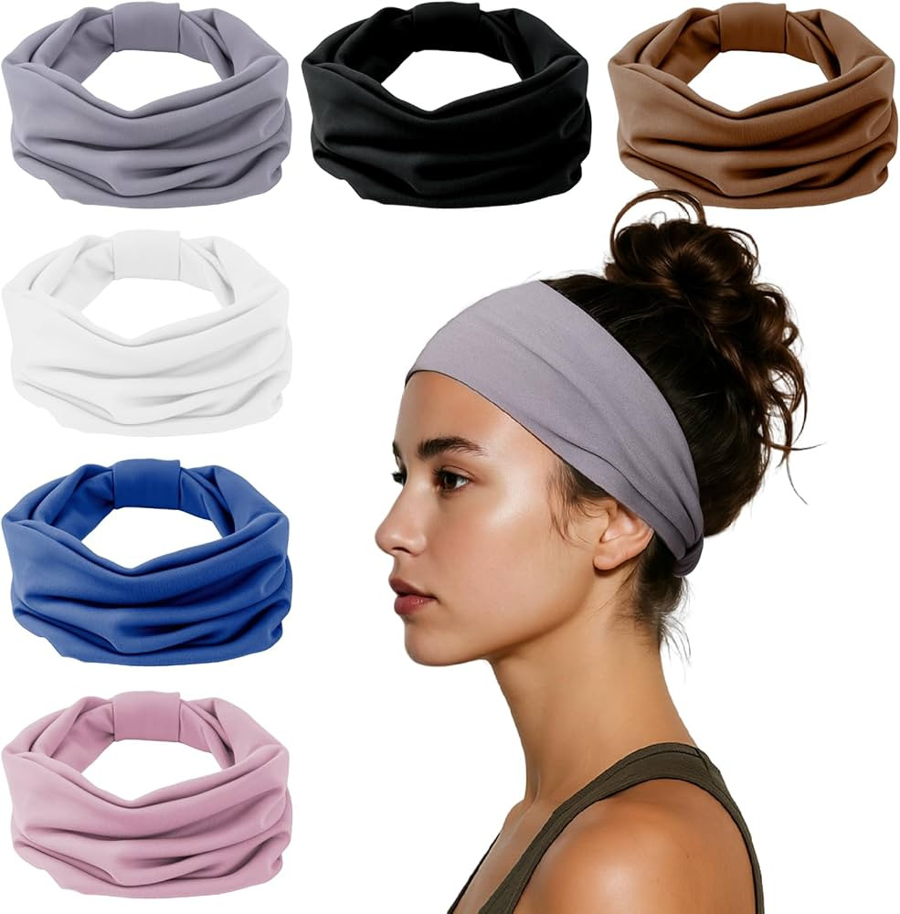 Headbands for Women, Wide Elastic Head Bands, Non-Slip Thick Hair Bands, Sports Stretchy Sweat Ba... | Amazon (US)