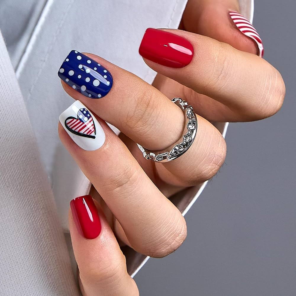 CurvLife Soft Gel Press On Nails Kit - Patriot Full Cover False Nail Tips with Trendy Designs, Re... | Amazon (US)