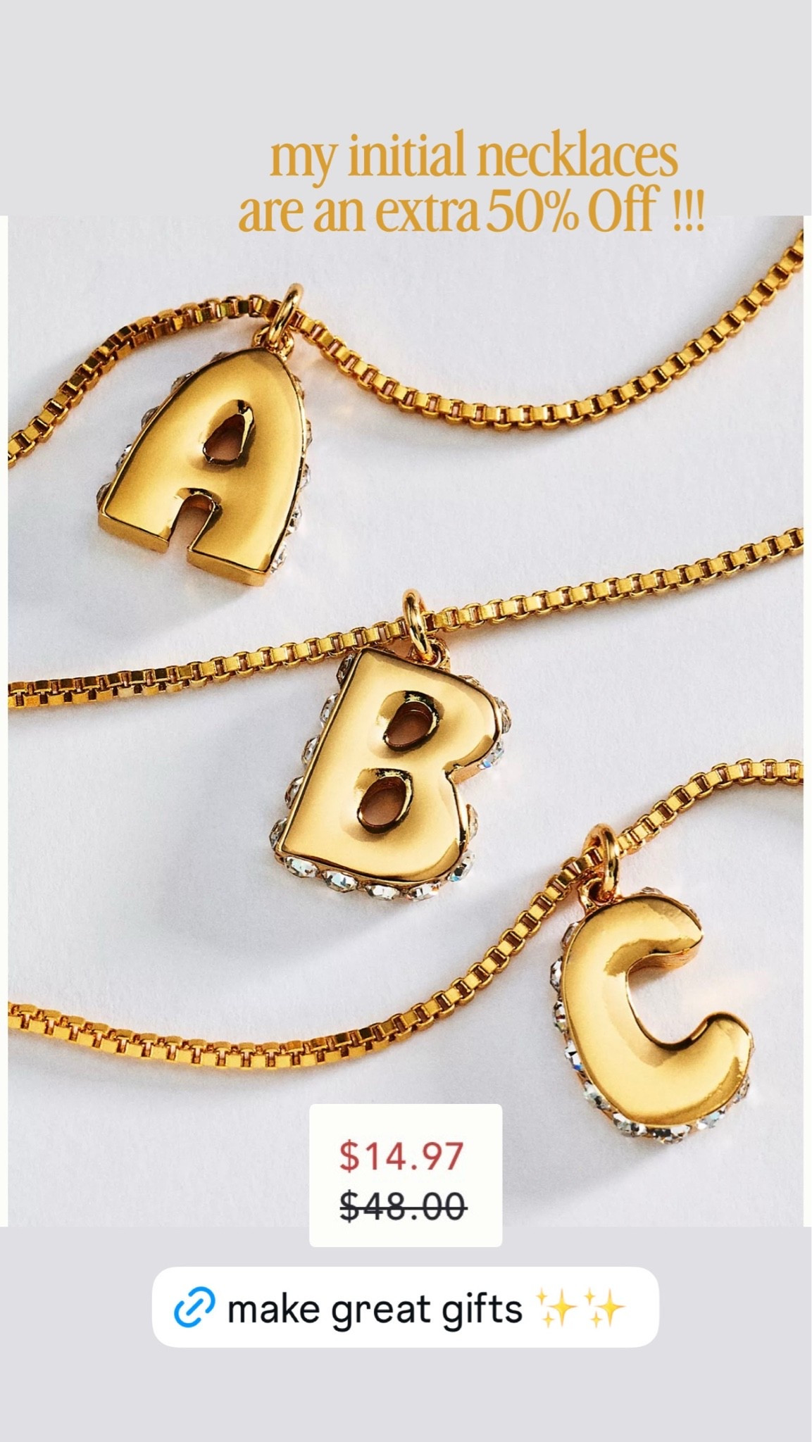 My initial necklaces are 50% off at checkout , these make great gifts