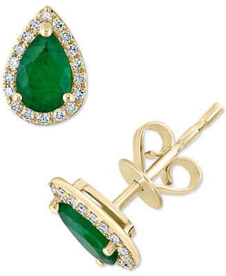 EFFY® Emerald (3/4 ct. t.w.) & Diamond (1/10 ct. t.w.) Stud Earrings in 14k Gold - Macy's | Macy's