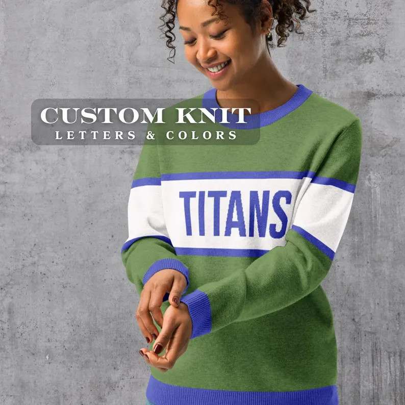 Custom Knit Crewneck Sweater: Personalized City/team Name, Stripe Chest - Etsy | Etsy (US)