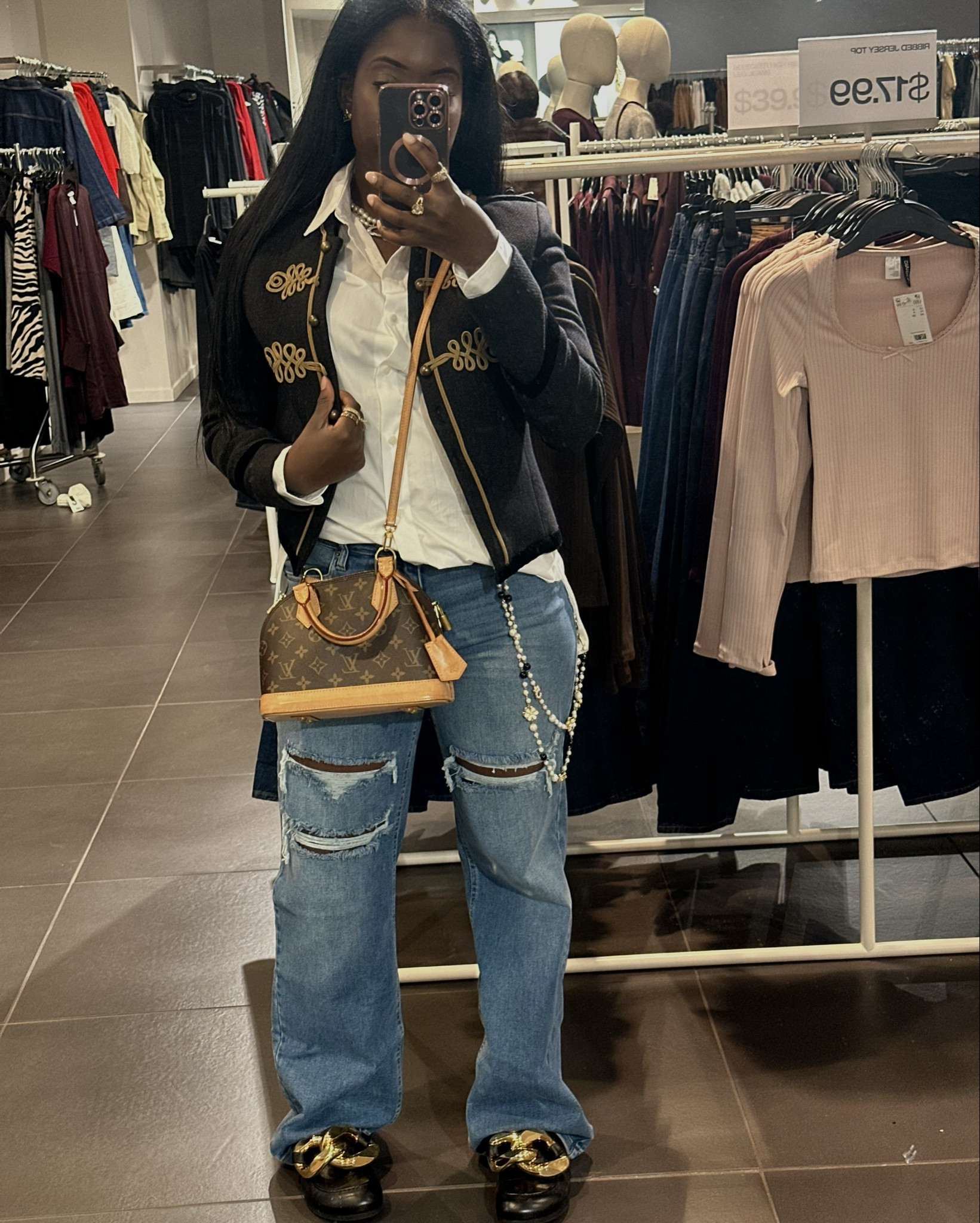 Military Blazer was thrifted 
Jeans from Fashion Nova Remi Ripped Stretch Baggy Size 7 Could’ve sized down to Size 5 Runs Big




#LTKStyleTip #LTKFindsUnder100 #LTKOver40