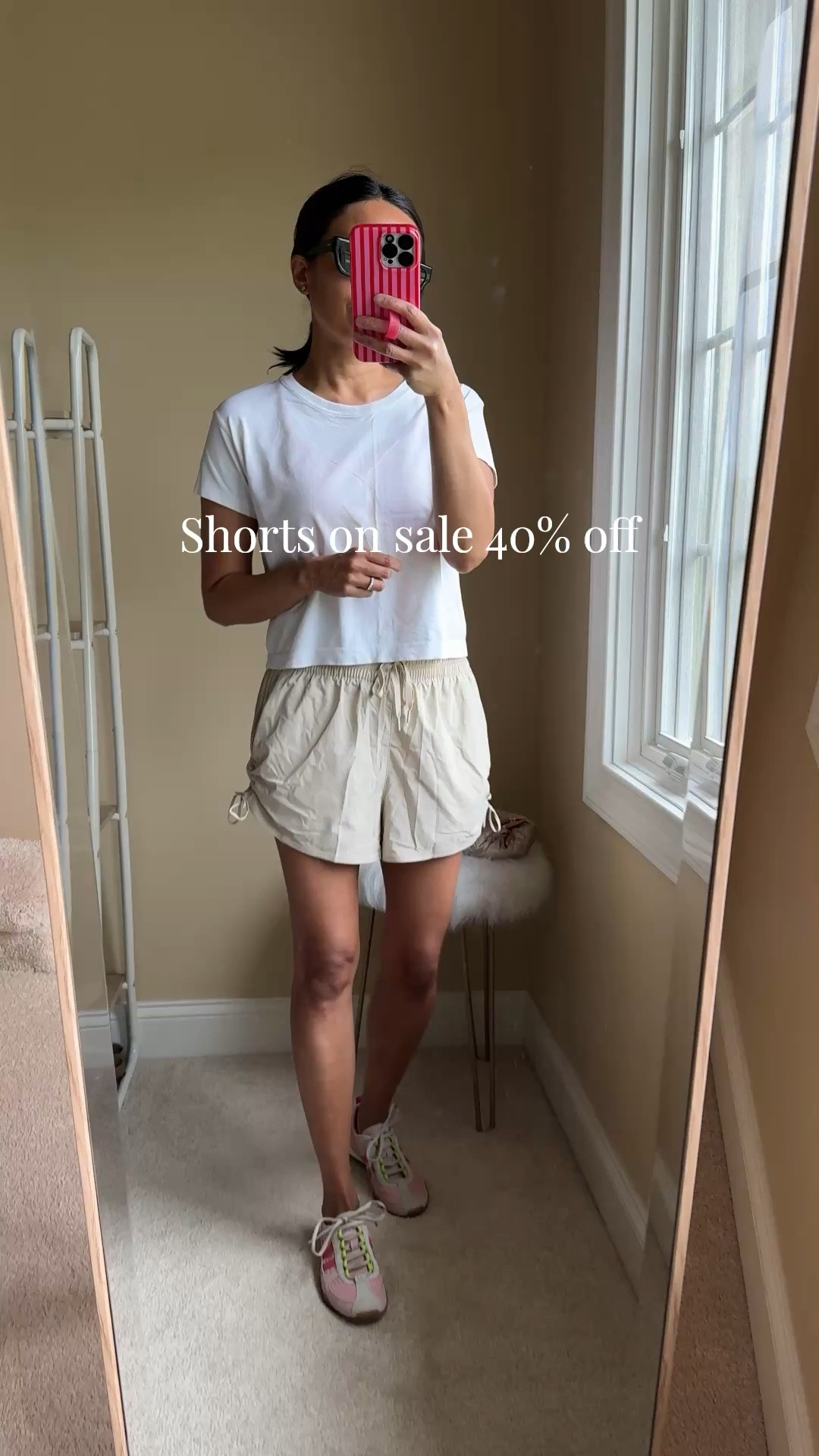 Everyday athleisure outfit for running errands. 
- One of my all-time favorite sport shorts came out with the cute ruched side-tie version. On sale 40% off. I also have them in black and wore them lots for walking and exploring on our last vacation. True to size. 
- I like tops like this that hit near your waist with a relaxed fit. Linking options. 
- Sneakers have been popular and found them restocked in this exact color. True to my Euro size. 
- Good quality sunglasses in a chic shape. 
- Sling bag style is available in multiple colors and is perfect for active days or travel bag.

#LTKOver40 #LTKActive #LTKTravel