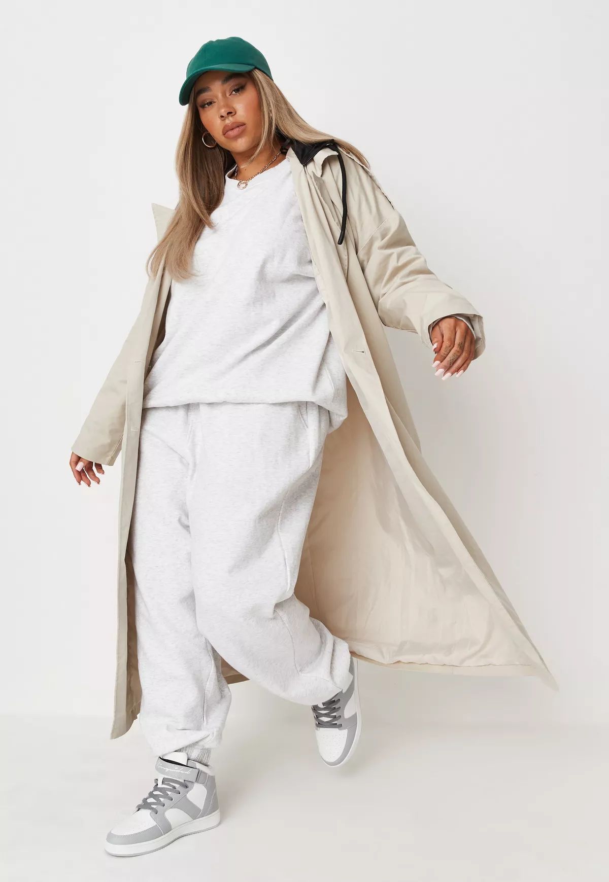 Plus Size Stone Longline Hooded Trench | Missguided (US & CA)