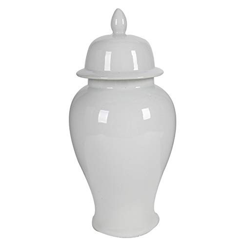 Benjara Decorative Porcelain Ginger Jar with Finial Lid, Large, White | Amazon (US)