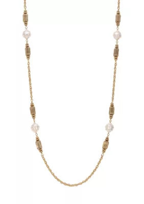 1928 Jewelry Gold Tone Faux Pearl Long Necklace 42", White | Belk