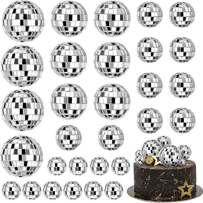 Disco Ball Cake Decorations, 30Pcs, 4 Sizes | Amazon (US)