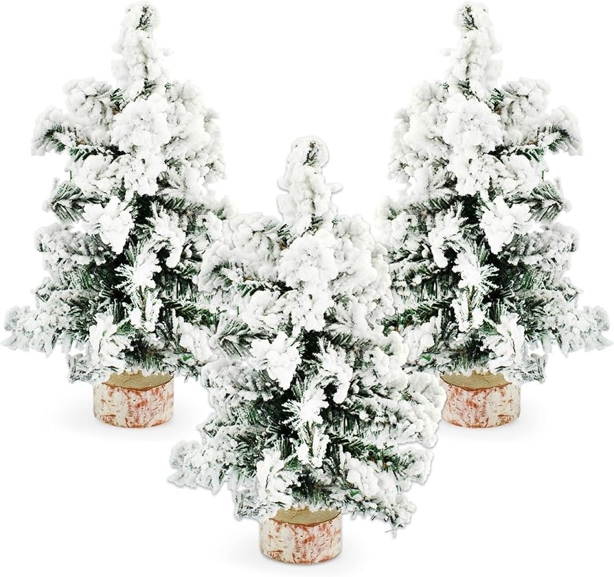AuldHome Mini Christmas Trees (3-Pack, 10-Inch, Flocked); Canadian Pine Greenery Tabletop Holiday... | Amazon (US)