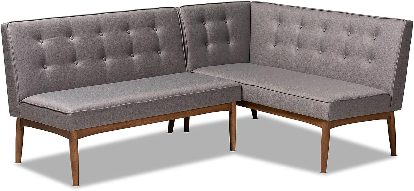 Baxton Studio Arvid Mid-Century Modern Gray Fabric Upholstered 2-Piece Wood Dining Corner Sofa Be... | Amazon (US)