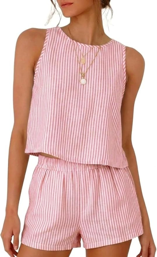 IDEALSANXUN Womens Two Piece Sets Summer Beach Spring Gingham Tank Tops and Plaid Shorts Pajama S... | Amazon (US)