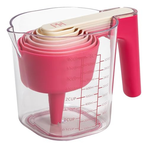 Paris Hilton 9-Piece Measuring Set, Durable Plastic Measuring Cups and Spoons With Funnel and Leveler, Dishwasher Safe, Pink | Amazon (US)