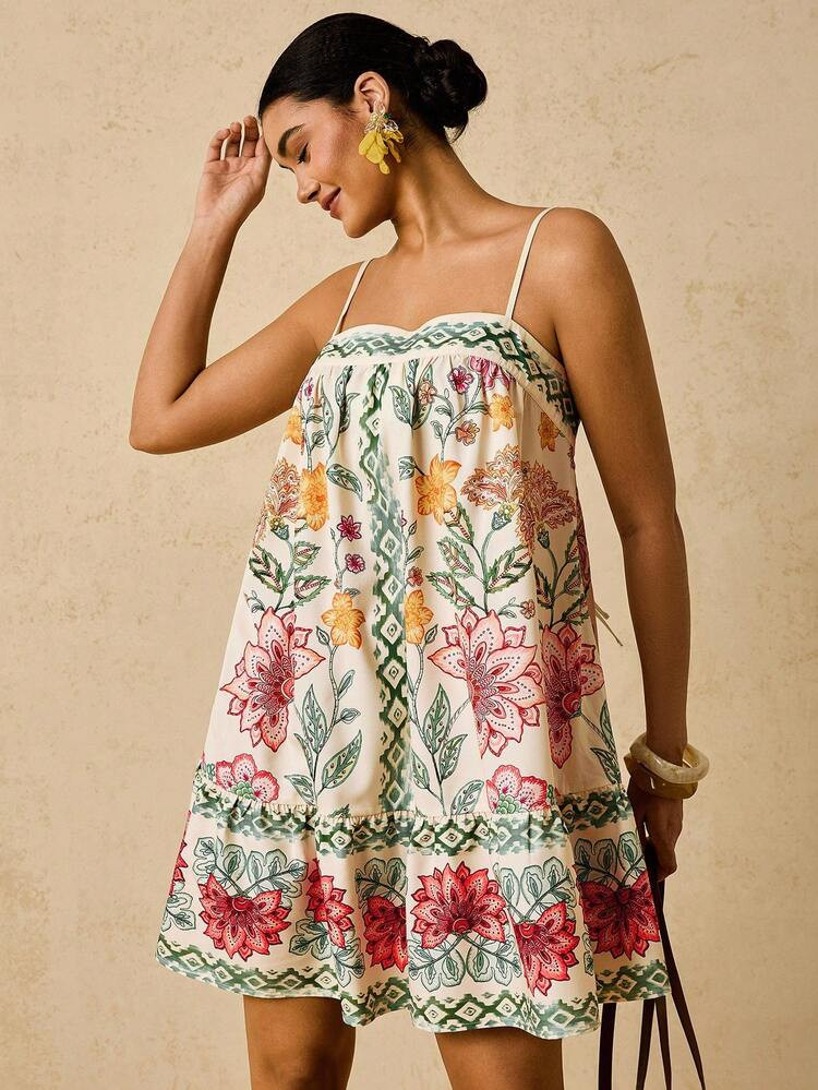 Travachic Floral Print Summer Casual Vacation Spaghetti Strap Dress, Vacation Style, Vacation Outfits Woman, Beach Vacation Outfits, Summer Outfits For Women, Summer Dresses For Women, Dresses For Women, Suitable For Holiday , Afternoon Tea, Wedding Season, Beach Cruise Vacation, City Road Trip Vacation, Boho Vacation, Music Festival , Beachwear, Easter, Beach Outfits For Woman,, Elegrant Clothes For Women, Vacation Outfits Women, Concert Outfit Women, Tropical Vacation Woman Clothes, Holiday Outfits, Bohemian Clothes,For Spring Sunmmer And Autumn | SHEIN