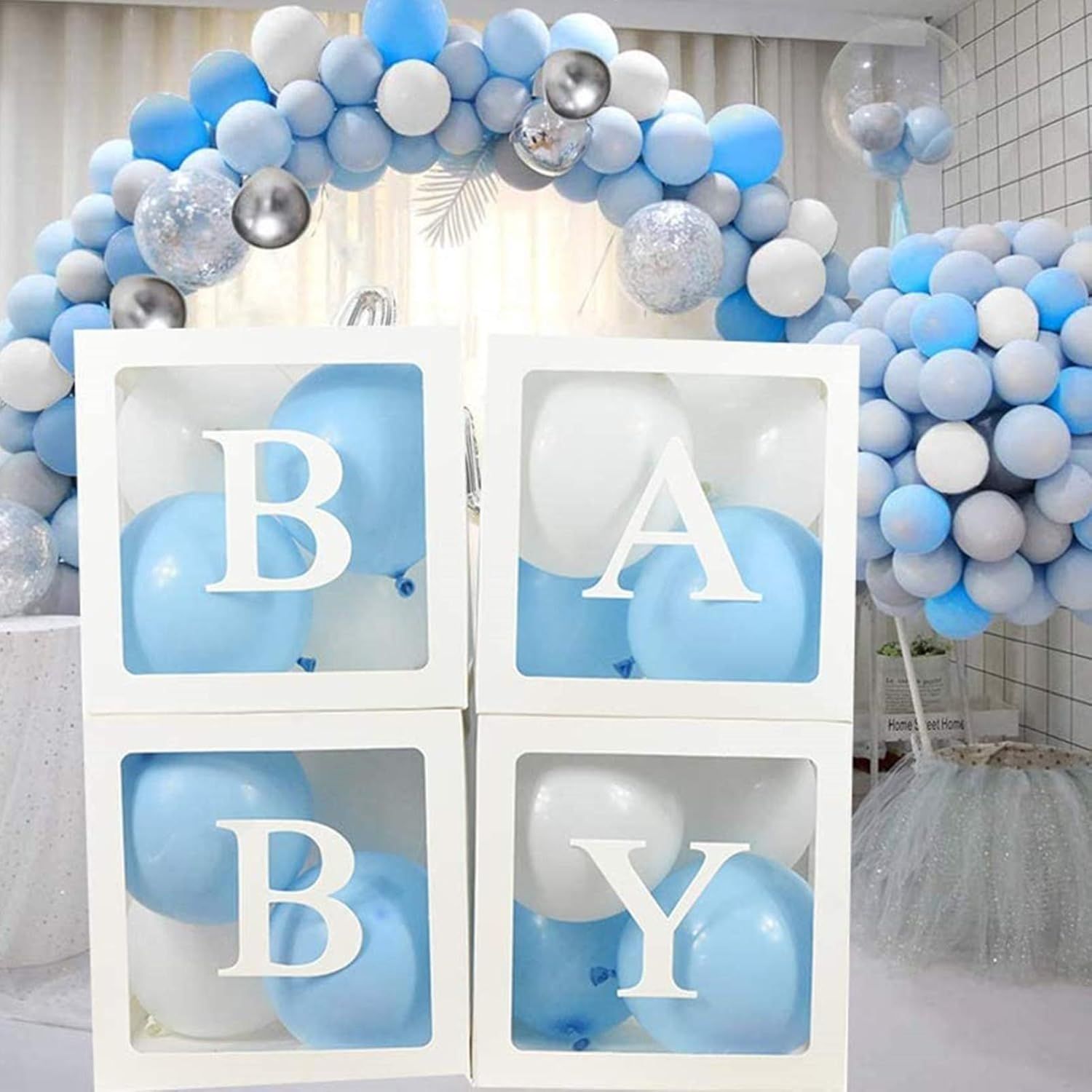Baby Shower Decorations Balloons Box for Boys Transparent Decoration Boxes with Letters 32pcs Blu... | Amazon (US)