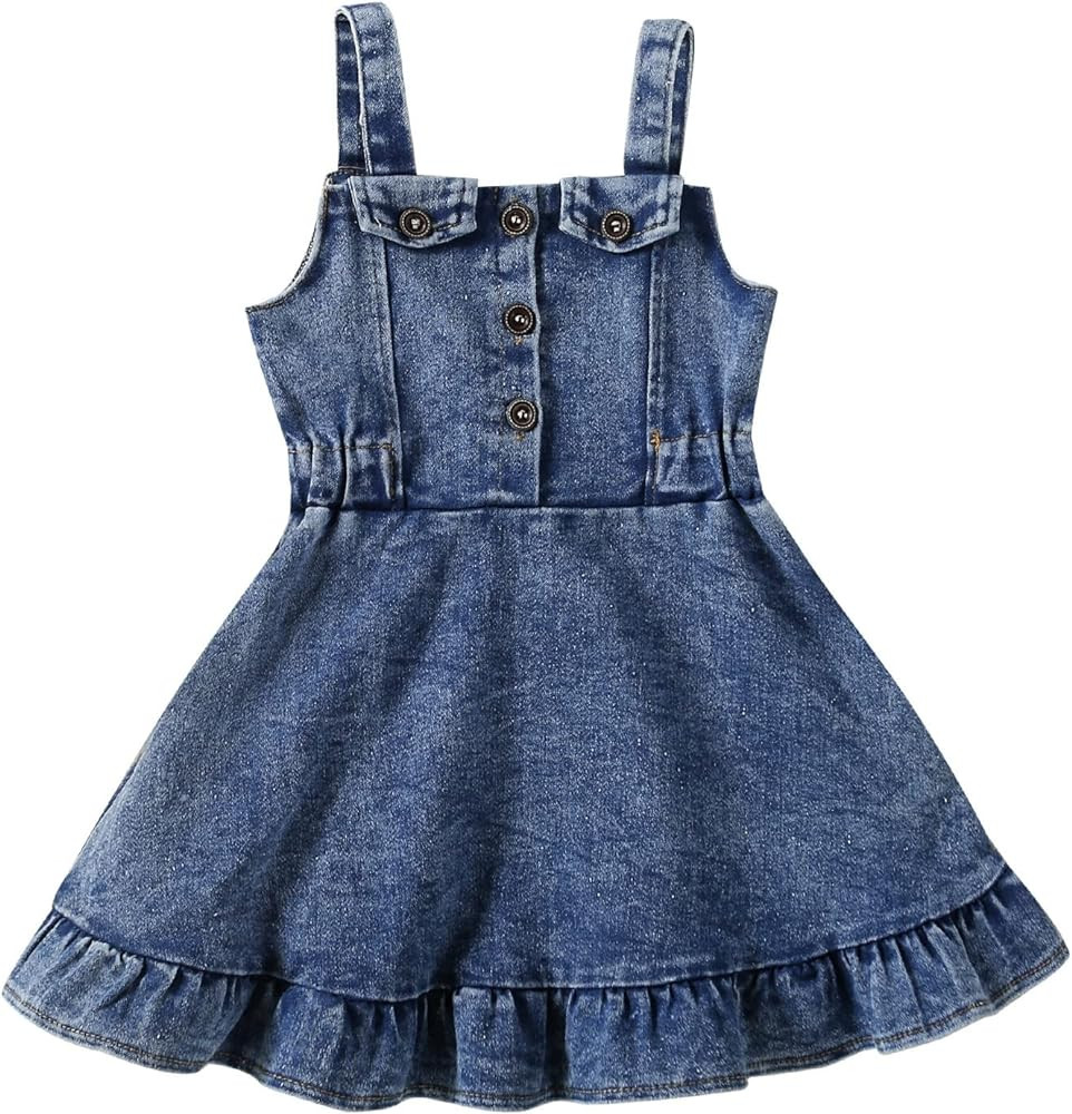 MAINESAKA Toddler Girl Denim Dress Baby Sundress Sleeveless Ruffle Blue Jean Dresses Strape Pleat... | Amazon (US)