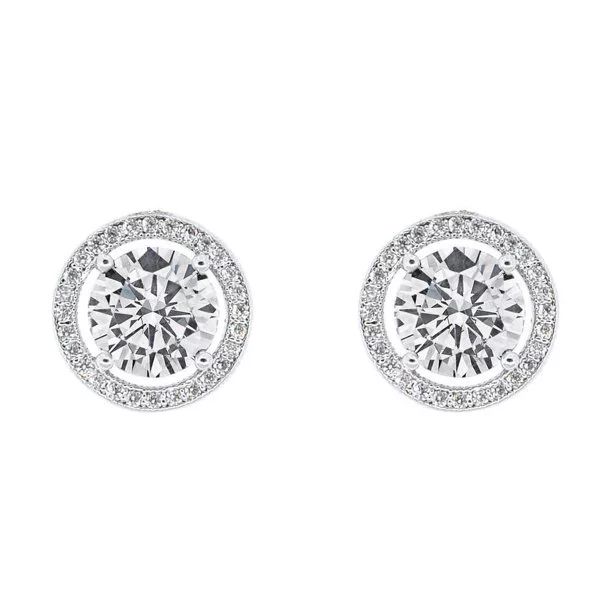 Cate & Chloe Ariel 18k White Gold Halo CZ Stud Earrings, Simulated Diamond Earrings, Round Cut Ea... | Walmart (US)