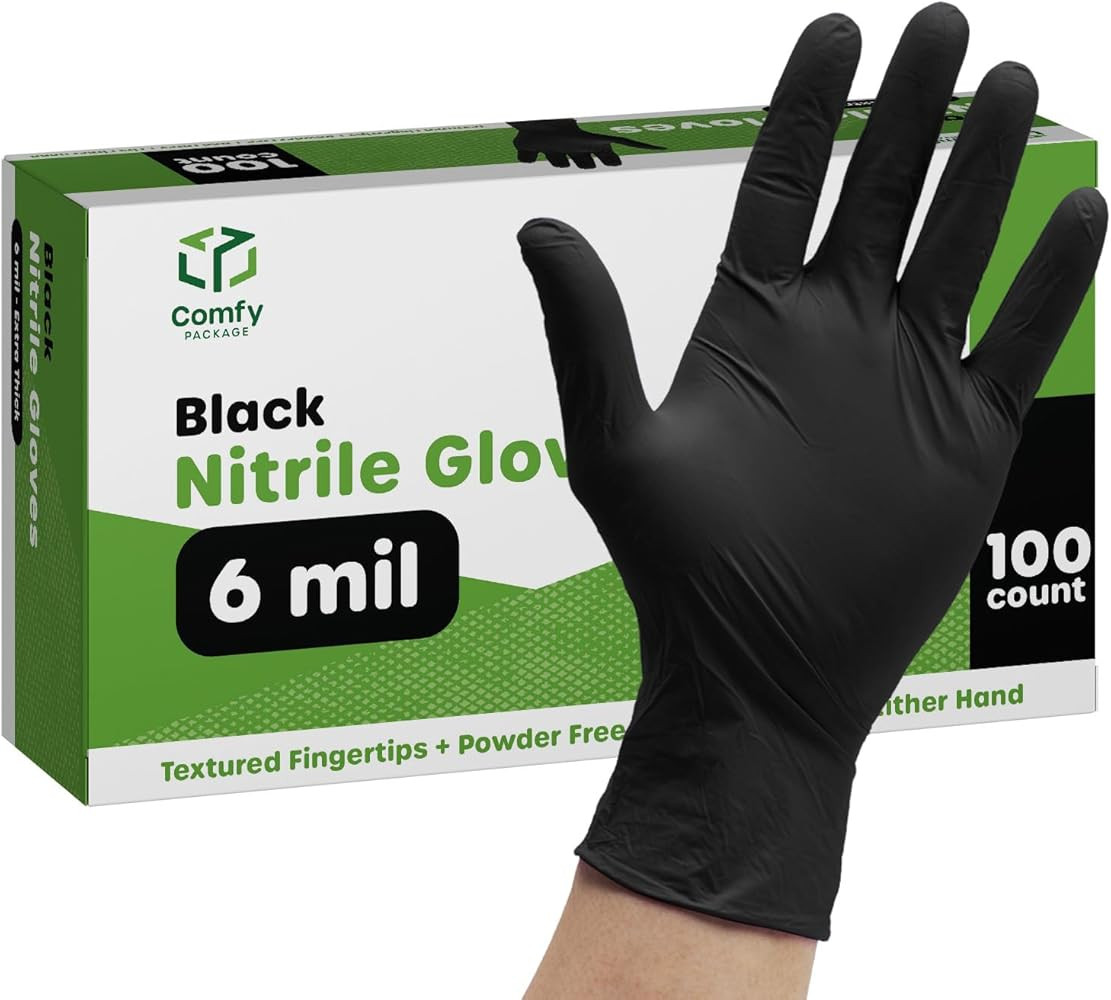 Comfy Package Black Nitrile HEAVY DUTY 6 Mil. Chemical Resistance, Latex & Powder Free, Textured ... | Amazon (US)