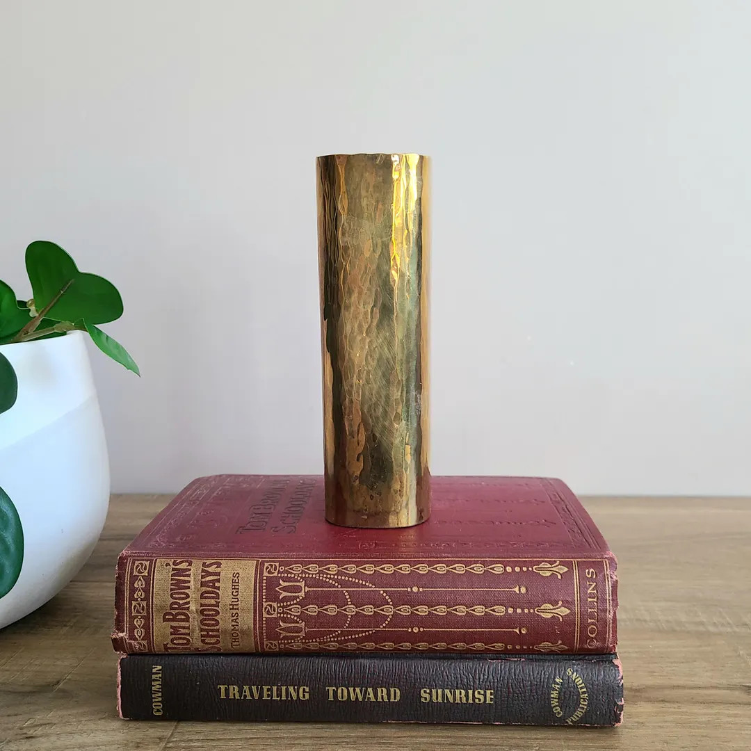 Vintage 1980s Hammered Brass Tall Skinny Vase. Retro Home Decor. 6'' Tall. - Etsy | Etsy (US)