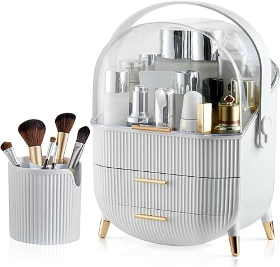 Egg Makeup Organizer, Egg Shape(Oval) Makeup Storage Box Countertop Portable Vanity Cosmetics Org... | Amazon (US)