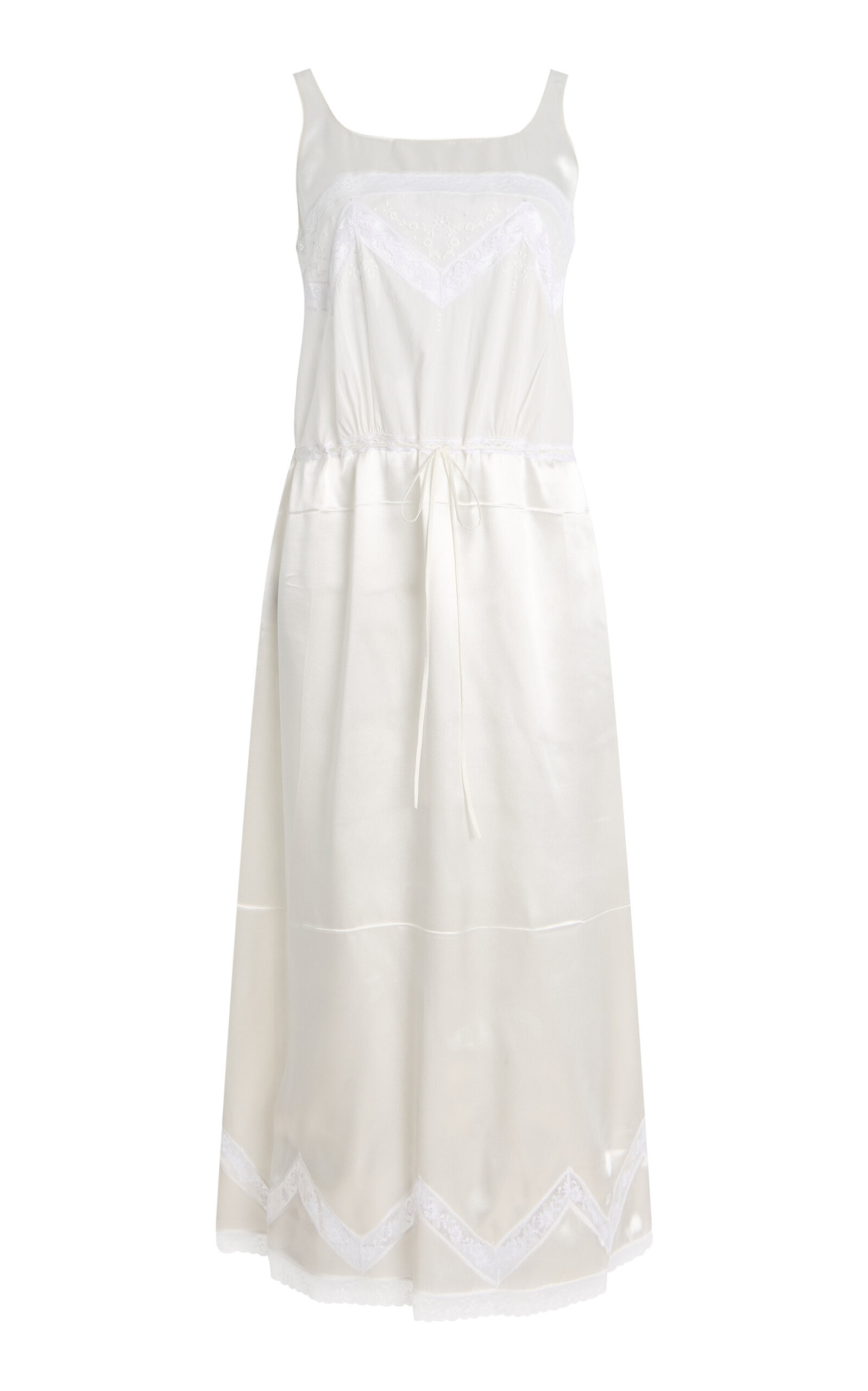 Prada Lace-Detailed Satin Midi Batiste Dress - Moda Operandi | Moda Operandi (Global)