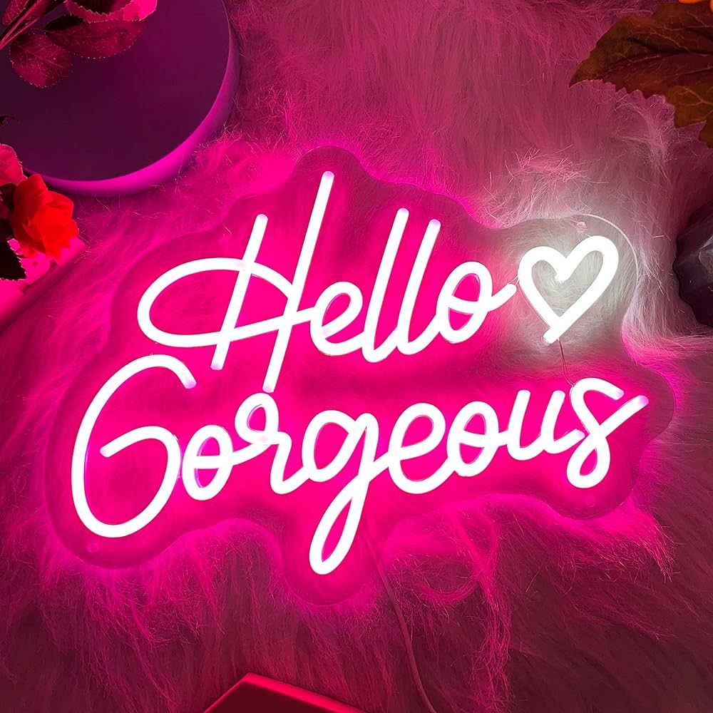 Hello Gorgeous Neon Sign LED Neon Light for Wall White Neon Signs for Bachelorette Party Birthday... | Amazon (US)