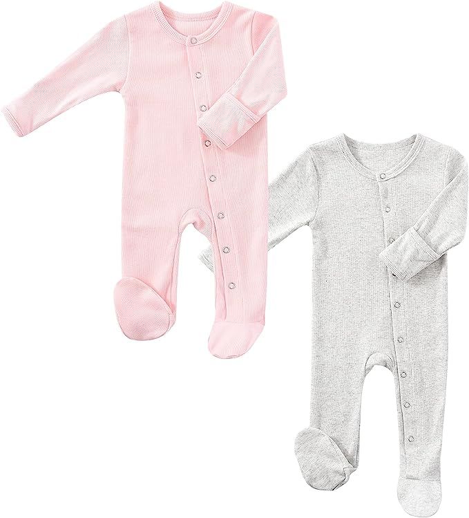 Baby Footed Pajamas with Mitten Cuffs Unisex Cotton Snap-up Romper Jumpsuit Sleep and Play 0-12 M... | Amazon (US)