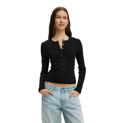 Cotton On Women's Blake Henley Long Sleeve in Dark Oak at Nordstrom, Size Large | Nordstrom