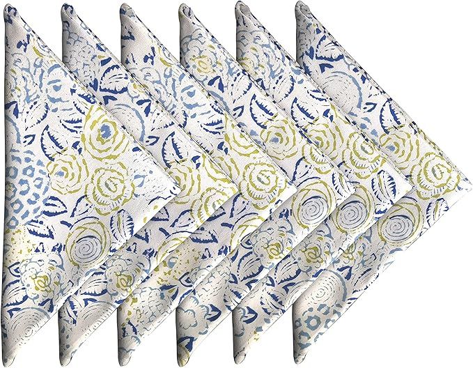 Block Print 100% Soft Cotton Napkins 18x18 inches - Washable Cloth Dinner Napkins Set of 6 - Ever... | Amazon (US)