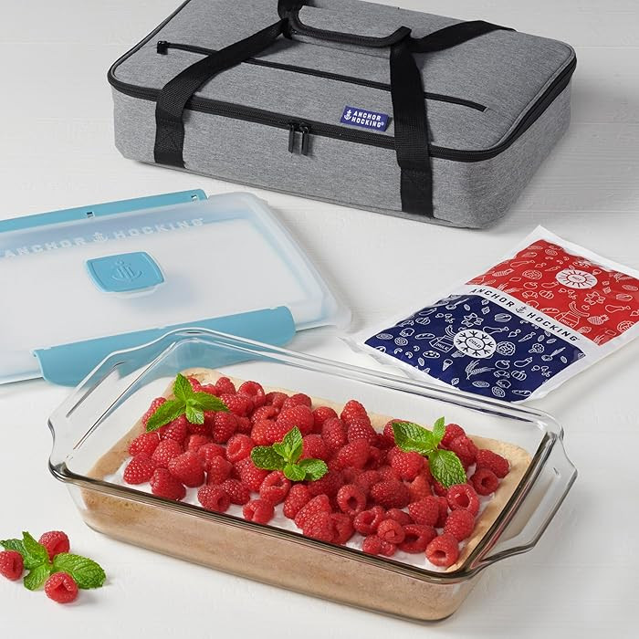 Anchor Hocking 3 Quart Glass Baking Dish with Lid, Insulated Carrier & Hot/Cold Pack | Amazon (US)