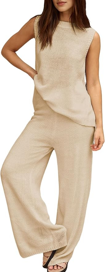 PUWEI Women's 2 Piece Lounge Set Bow Sweater Vest Wide Leg Pants Summer Matching Sets Travel Outf... | Amazon (US)