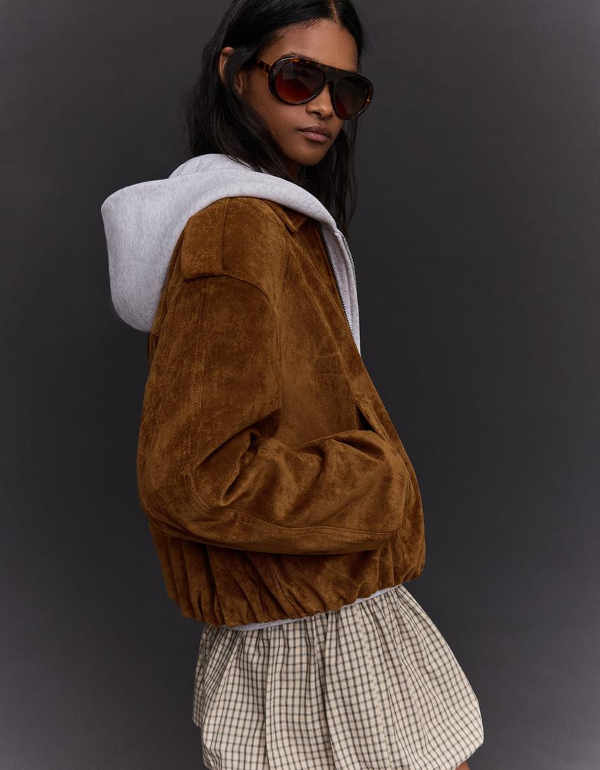 Balloon faux suede jacket - Women | Bershka GB